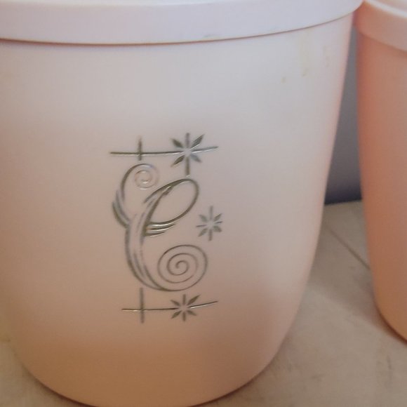 MCM Pink Plastic Canister Set of 3 With Lids Sugar Coffee Tea Nesting Storage - Picture 5 of 13